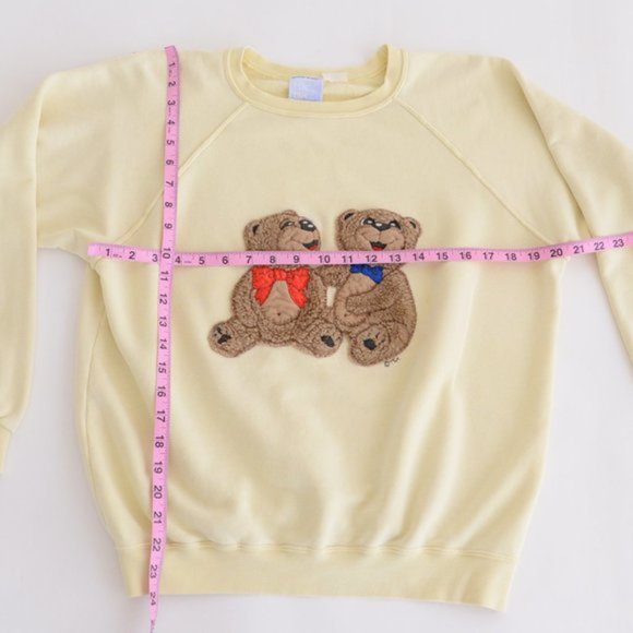 Tsk..Tsk Butter Yellow Pastel with 2 Fuzzy Bears Crewneck Sweater - Picture 4 of 10